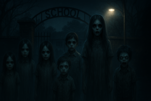 Ilustrasi gerombolan jin yang menyerang sekolah
